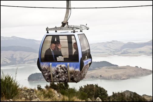 John Key happy as larry in a gondola.